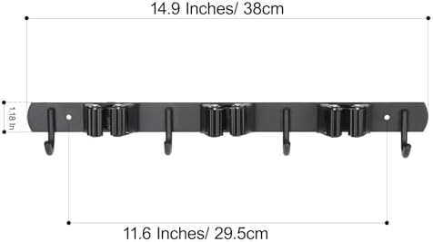 voze 3 Racks and 4 Hooks Mop and Broom Holder Wall Mount, Self Adhesive Heavy - Image 4