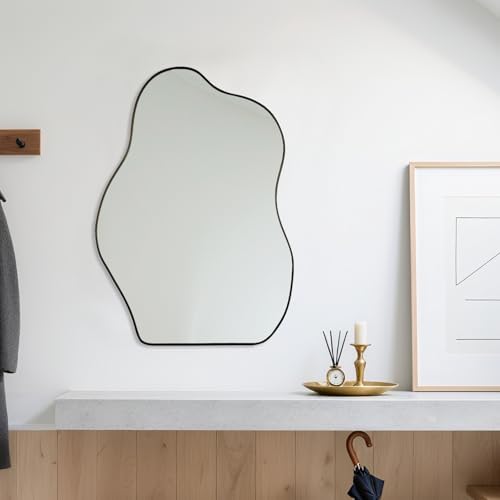 Irregular Asymmetrical Wall Mirror, 36x24 Inch Black Bathroom Mirror - Image 2