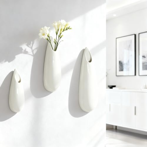 White Ceramic Wall Vases, 12 Inch, Teardrop Design - Image 4
