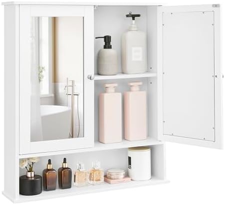 VASAGLE Bathroom Cabinet with Mirror, Wall-Mounted, 2 Mirrored Doors by VASAGLEbySONGMICSHOME