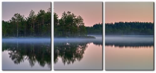 Pacimo 3 Pieces Canvas Wall Art Print Misty Lake Sunrise Wall Decor by Pacimo