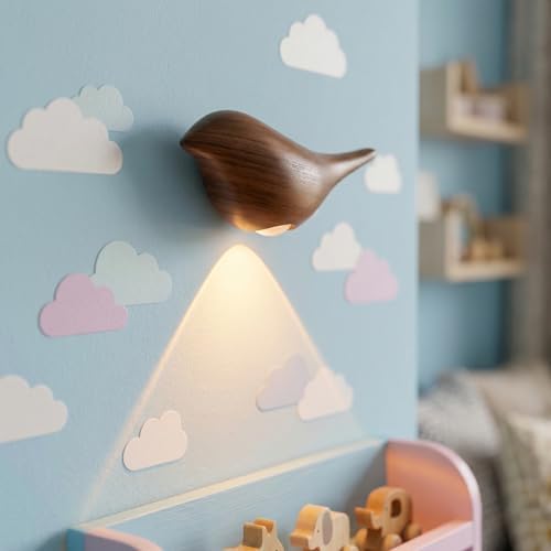 2-Pack Faux Walnut Bird Wall Sconces, Walnut-Look Plastic Cordless Motion - Image 5
