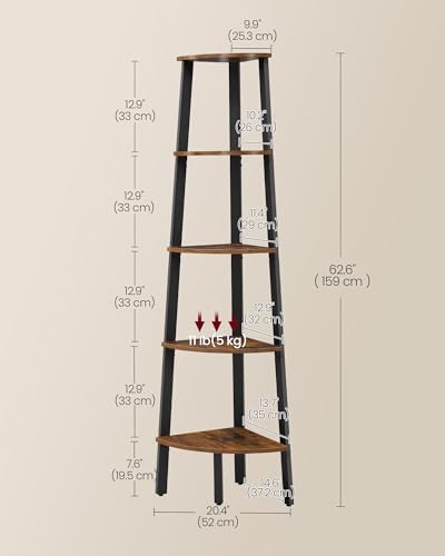 VASAGLE 5-Tier Corner Shelf Stand, Modern Ladder Shelf - Image 3