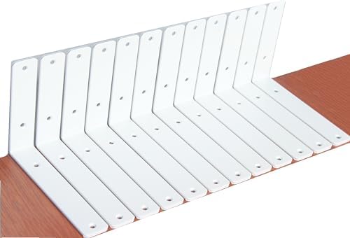 12 Pack - L 8" x H 6" x W1.5, 5mm Thick White L Shelf Bracket, Iron Shelf by MHMYDZ