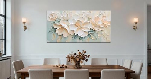 Anolyfi Large White Floral Canvas Wall Art - Image 6