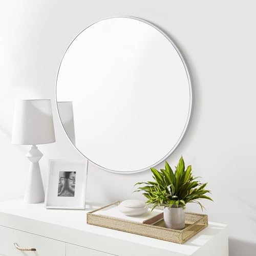 Round White Bathroom 24 Inch Mirror, Circle Wall Modern Mirror - Image 3