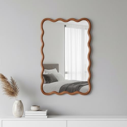 GDFStudio 20"x30" Wavy Rectangle Solid Wood Frame Mirror, Bohemian Decorative by GDFStudio