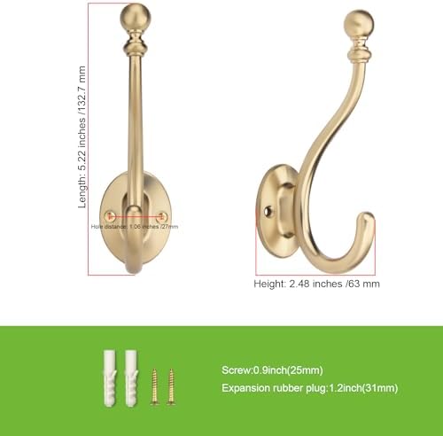 AVICCI 5 Pack Coat Hooks Champagne Bronze Coat Hook, Heavy Duty Hooks - Image 2