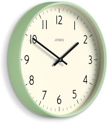 JONES CLOCKS® Studio Clock | Modern Round wall Clock | 12" | Neo Mint by JONESCLOCKS
