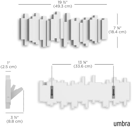 Umbra Sticks Wall Mount Coat Rack, 5 Hook Retractable Pegs - Image 3