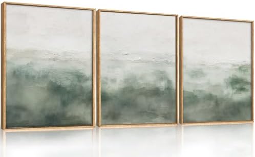 Abstract Sage Green Framed Canvas Wall Art, Neutral White and Grey Wall Decor - Image 6
