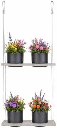 Hanging Planter Line, Plant Hanger, Stone Gray, 4 Pots Shelf by Vioscapes