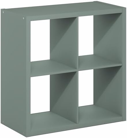 Furinno Cubicle 4-Cube Book Shelf, Extra Thick Frame Bookshelf, Light Grey - Image 7