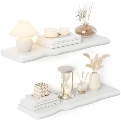 Organic Wavy Edge Floating Shelves, Hidden Brackets, 2 Pack 24 in by Unknown
