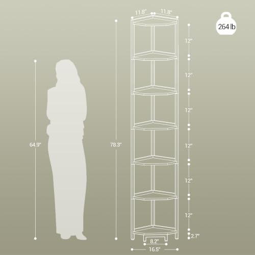 Hzuaneri Corner Shelf Stand 7-Tier Corner Bookshelf Storage Standing Shelf - Image 2