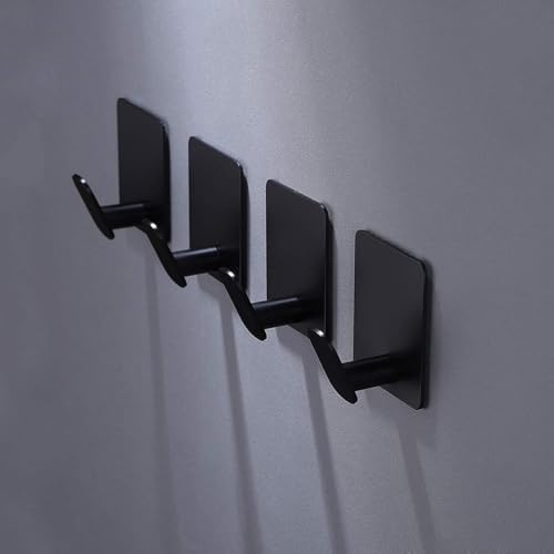 DELITON Black Towel Hooks 6 Pack, Stainless Steel Self Adhesive Wall Hooks - Image 2