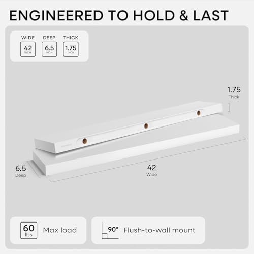 Homeforia 42 Inch Floating Shelves, High-End Solid Pine Wood - Image 2