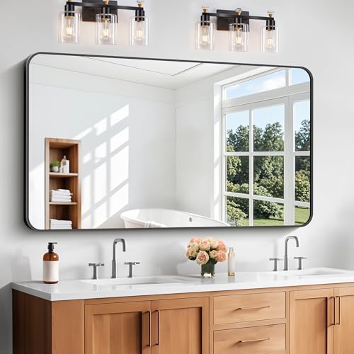 Bathroom Mirror, Metal Frame Rounded Corner Vanity Mirror, Large Wall Mounted by WelcometoCIVENO