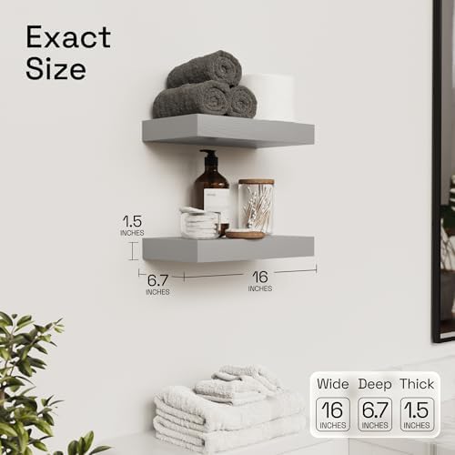 Solid Wood Floating Shelves for Wall 16 Inch Grey, Wooden Bathroom Shelf - Image 3