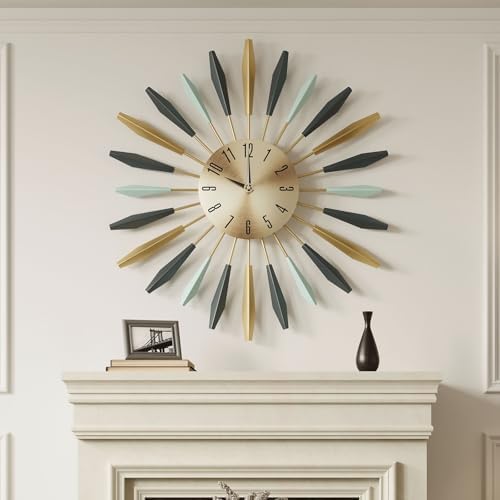 Cuspin Large Wall Clock Mid Century Modern Colorful Starburst Clock 28Inch by Cuspin