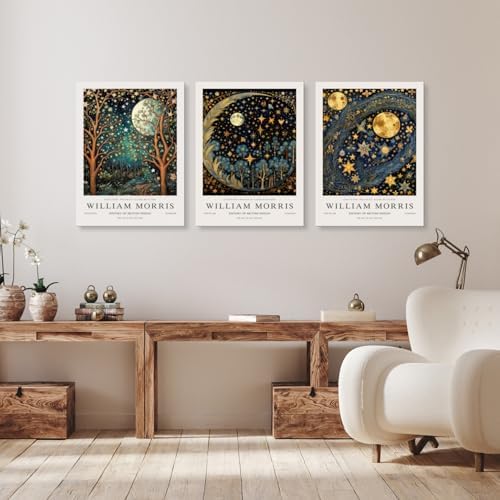 Hianan Wrapped Canvas William Morris Moon Star Wall Art Set of 3, 12x16 in - Image 5