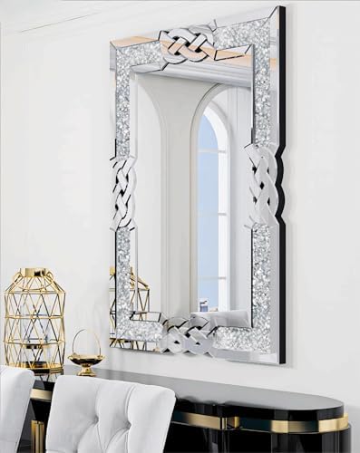 Crushed Diamond Mirror Silver: Rectangular Wall Decor 39.4"x27.5" by Artloge