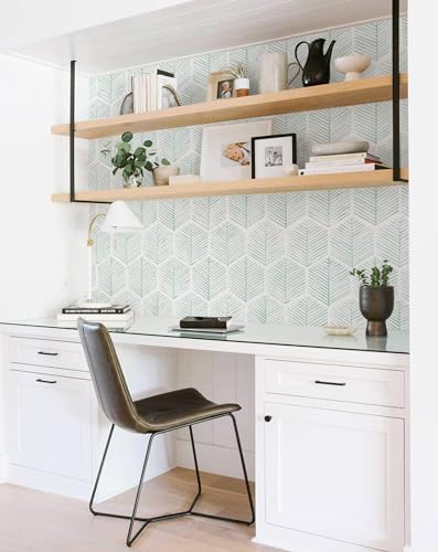 MelunMer Geometric Peel and Stick Wallpaper Boho Green White 17.3''×276'' - Image 6