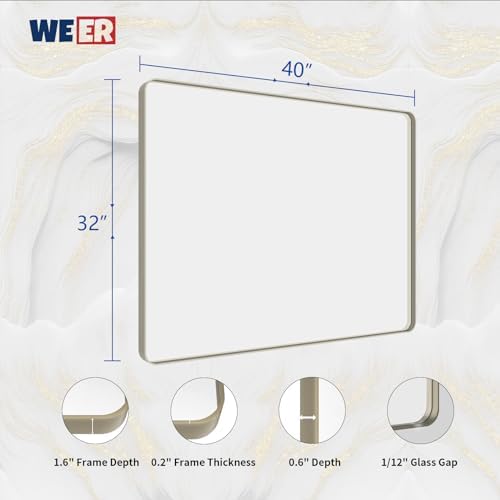 WEER Brushed Nickel Bathroom Vanity Mirror 40X32 Inch - Image 6