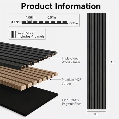 Wood Slat Wall Panel 4 Pack 93.3"x11.8", Acoustic Wood Panels - Image 6