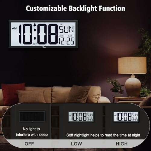 WallarGe 14.5'' Backlight Digital Wall Clock Battery Operated - Image 3