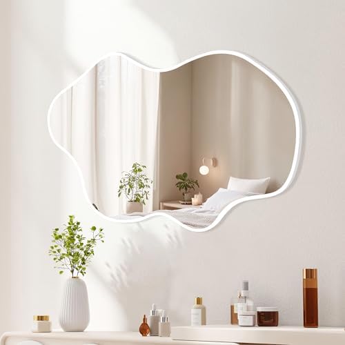 White Bathroom Mirror, Iregular Wall Mirror 22x30 Inch - Image 4
