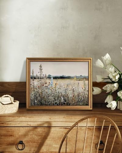 KBKBART Gold Framed Canvas Wall Art, Landscape Wildflower Prints 12x16inch - Image 3