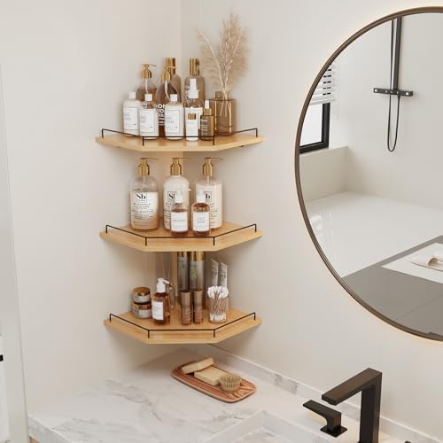 JJL Corner Shelf Wall Mounted, 12 Inches 3-Tier Floating Corner Shelf, Hexagon - Image 5