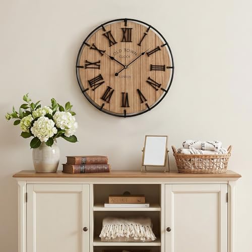 EMAX HOME Inch Modern Farmhouse Wall Clock, Warm Wood-Tone Dial by EMAXHOME
