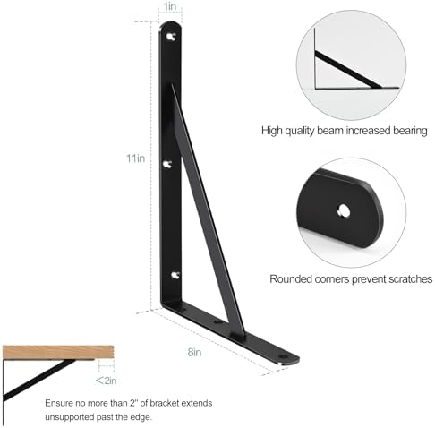 12 Pack L11 x H 8" Black Heavy Duty Shelf Brackets - Image 2