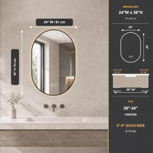 LAIYA 36X24 Inch Oval LED Bathroom Mirror - Image 2