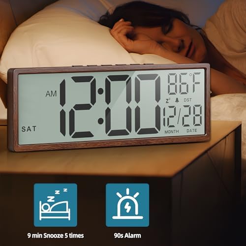 15" Large Digital Wall Clock Battery Operated Wood, Clock - Image 4