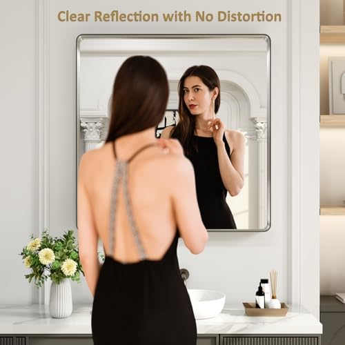 LOAAO 38X38 Inch Brushed Nickel Bathroom Mirror - Image 2