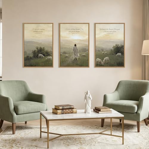 BINCUE Framed Christian Wall Art Jesus Lamb Wall Decor Christian Landscape - Image 4
