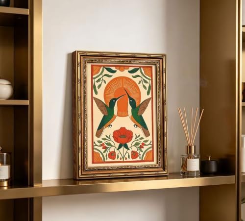 Vintage Gold Framed Hummingbird Wall Art Scandinavian Pictures Floral Bird - Image 5
