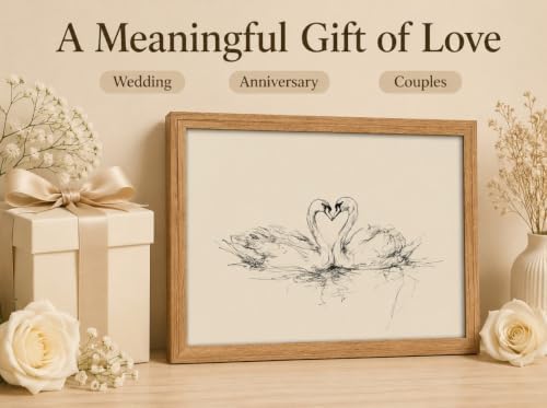guajunsanh Framed Swans Sketch Wall Art-Vintage Couple Animal Drawing Print - Image 5