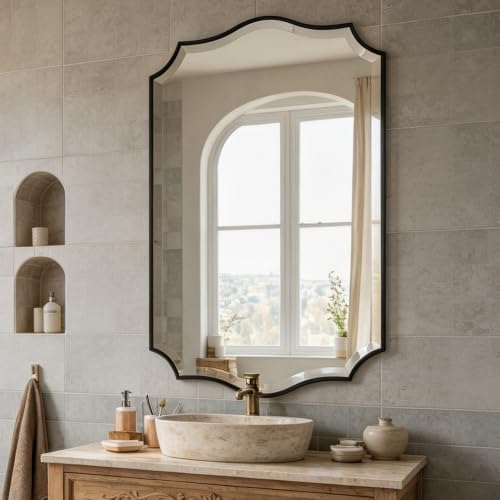 POZINO 48"x30" Premium Scalloped Beveled Bathroom Mirror by POZINOmirrorforyourownhomelivingspace