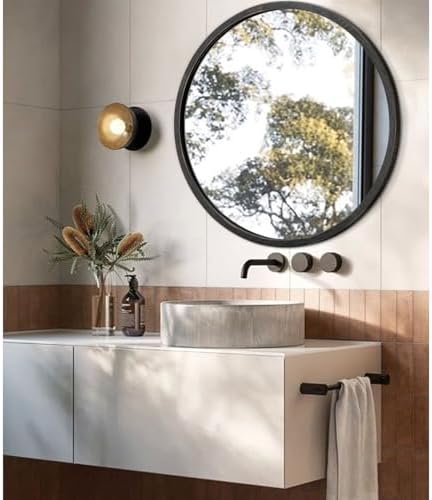 JJUUYOU Black Circle Wall Mirror Round Wood Framed Mirror - Image 4