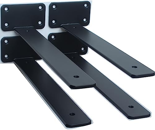 4 Pack - 11 inch Black Hidden L Shelf Bracket Iron Floating Shelf Brackets by MHMYDZ
