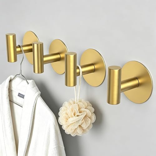 Gold Stainless Steel Wall Hooks, Heavy Duty Self-Adhesive Hooks - Image 3