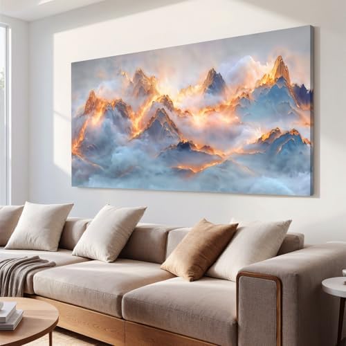 YISXINOAG Golden Snow Mountain Wall Art Abstract Landscape Painting 29"X58" by YISXINOAG