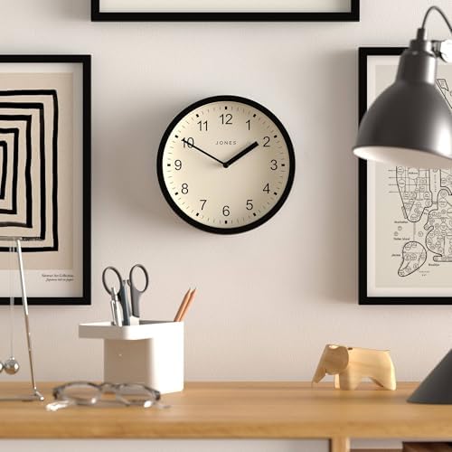 JONES CLOCKS® Spin wall Clock | Small Modern Round Clock | 8" | Black | Easy to - Image 2