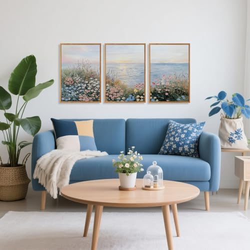 CHDITB Seaside Floral Framed Canvas Wall Art Set, Nature Inspired Ocean View - Image 2
