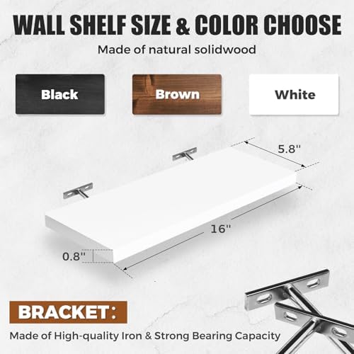 16x5.8x0.8in Floating Wall Shelves Rustic Solid Wood 4-Pack - Image 3