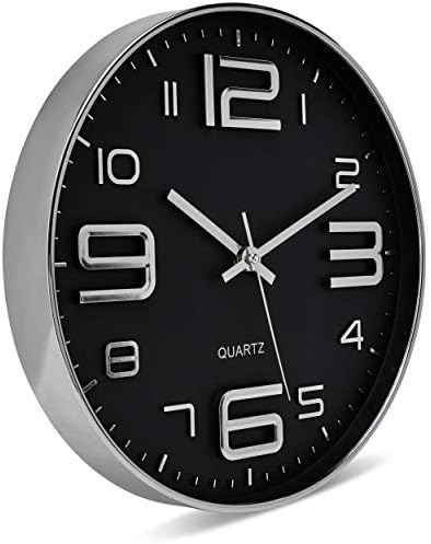 Bernhard Products Black Wall Clock 12 Inch Stylish Modern Silver Silent - Image 3